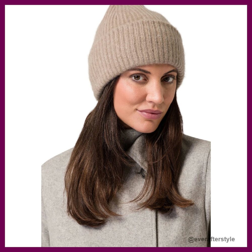 Chunky Knit Cashmere Beanie Soft Stretchy Warm Winter Hat Classic Elegant